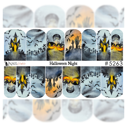 HALLOWEEN NIGHT Gothic Full Cover Halloween Nail Decal Art Water Slider Sticker