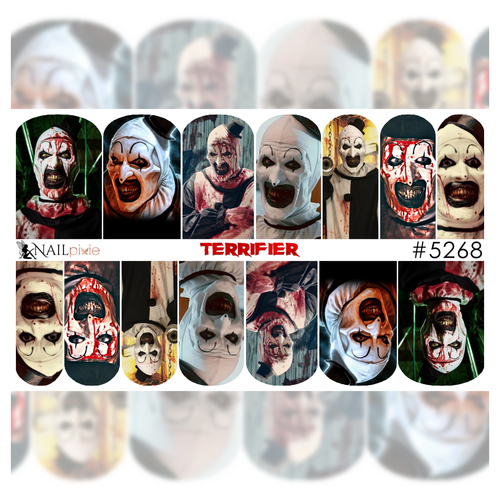 TERRIFIER Horror Clown Gothic Full Cover Halloween Nail Decal Art Water Sticker