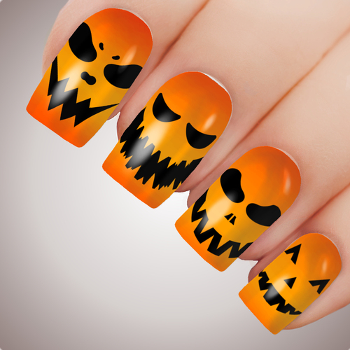 PUMPKIN SMILES Halloween Full Cover Horror Nail Decal Art Water Slider Sticker