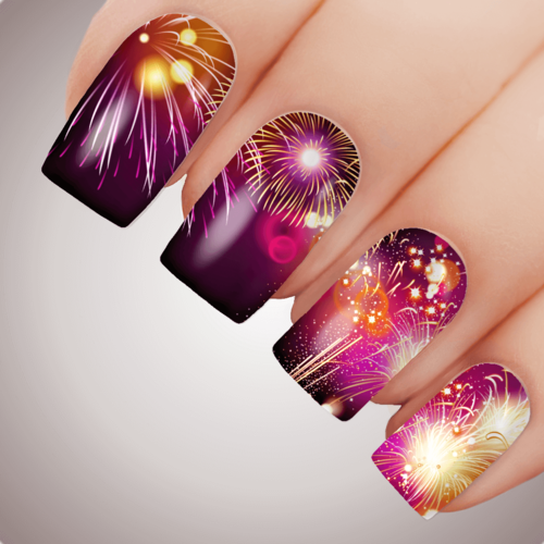 PINK FIREWORKS New Years Eve Nail Decal Party Celebration Water Transfer Sticker Tattoo