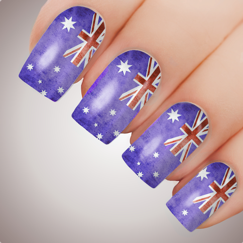 PURPLE AUSSIE FLAG Australia Day Nail Art Decal Water Transfer Sticker Tattoo