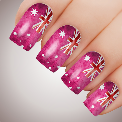 ROSE PINK AUSSIE FLAG Australia Day Nail Art Decal Water Transfer Sticker Tattoo