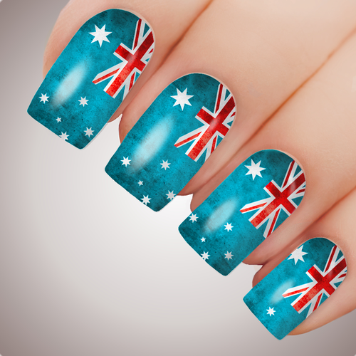 AQUAMARINE AUSSIE FLAG Australia Day Nail Art Decal Water Transfer Sticker Tattoo