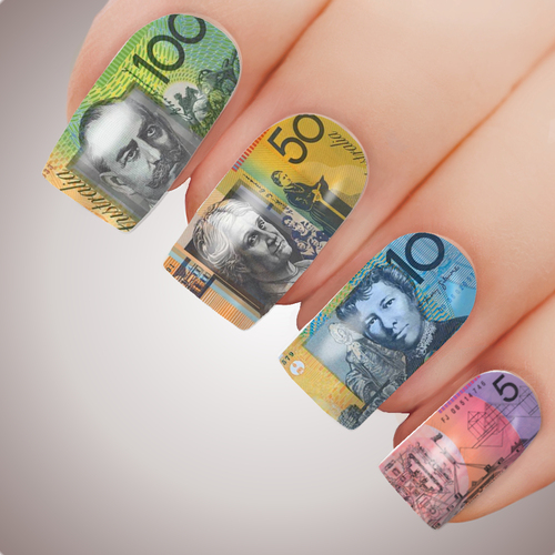 AUSSIE MONEY Australian Notes Full Cover Nail Decal Art Water Slider Sticker