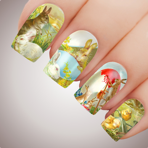 VINTAGE BUNNY Easter Nail Art Water Decal Transfer Sticker Tattoo