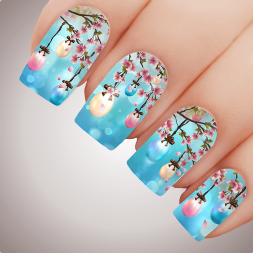Cherry Egg Blossom Easter Nail Art Water Decal Transfer Sticker Tattoo