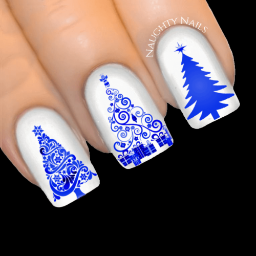 BLUE STARDUST Christmas Tree Nail Decal Xmas Water Transfer Sticker Tattoo