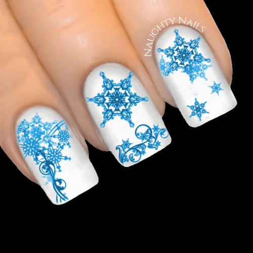 DARK BLUE ENCHANTED SNOWFLAKE Christmas Nail Decal Xmas Water Transfer Sticker Tattoo