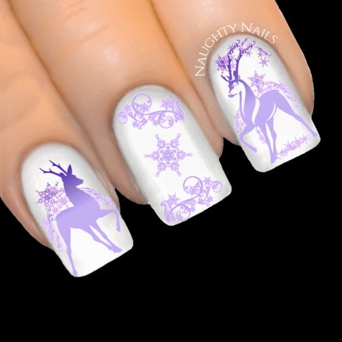 LAVENDER SNOWSTORM REINDEER Christmas Nail Decal Xmas Water Transfer Sticker Tattoo