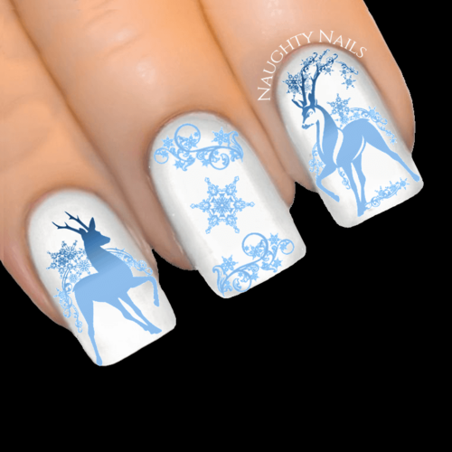 BLUE SNOWSTORM REINDEER Christmas Nail Decal Xmas Water Transfer Sticker Tattoo