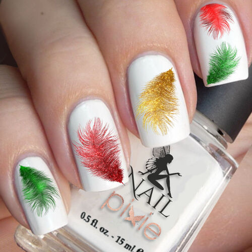 CHRISTMAS FEATHERS Nail Decal Xmas Water Transfer Sticker Tattoo