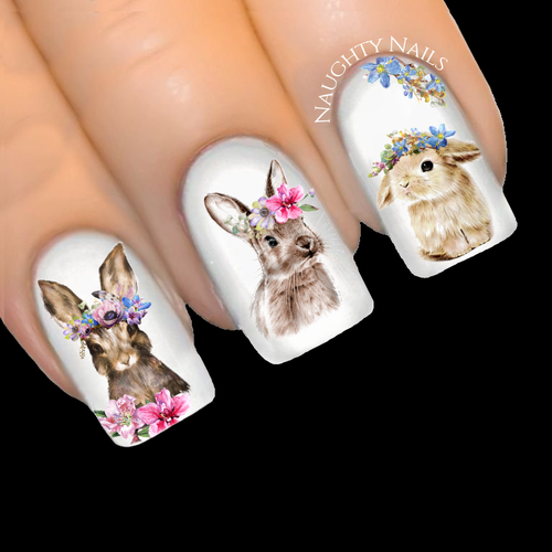 FLORAL DREAM BUNNY Easter Nail Water Transfer Decal Sticker Art Slider