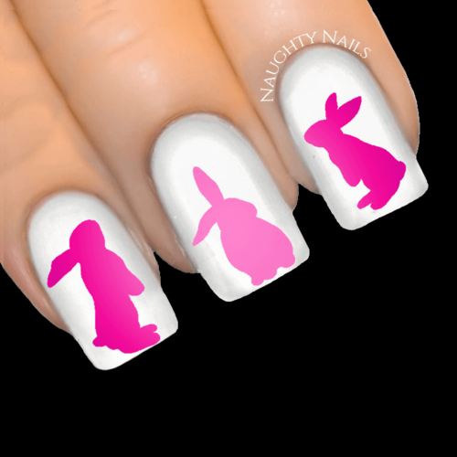 HOT PINK OMBRE Bunny Easter Rabbit Nail Water Transfer Decal Sticker Art Slider