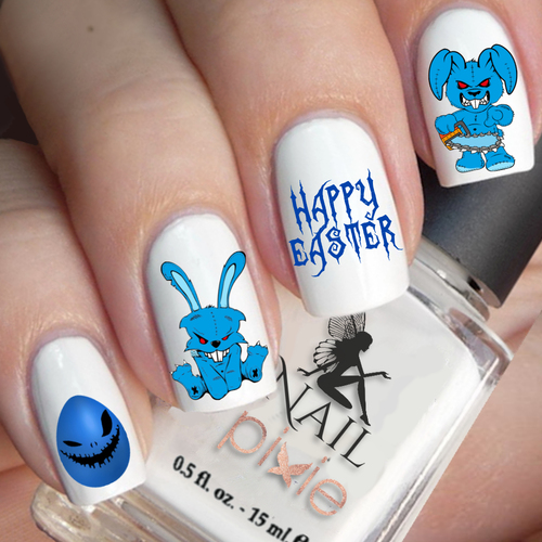 BAD BUNNY Blue Evil Easter Nail Water Transfer Decal Sticker Art Slider Horror