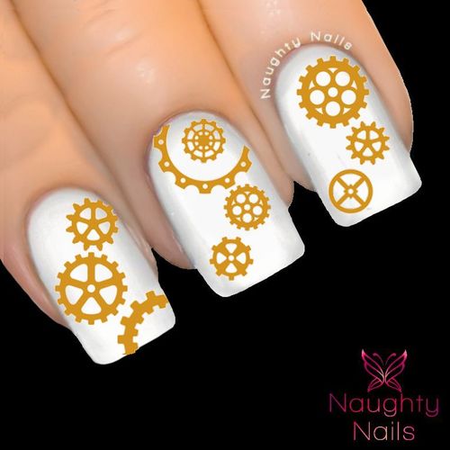 MATTE GOLD STEAMPUNK COGS Nail Water Transfer Decal Sticker WATCH PARTS