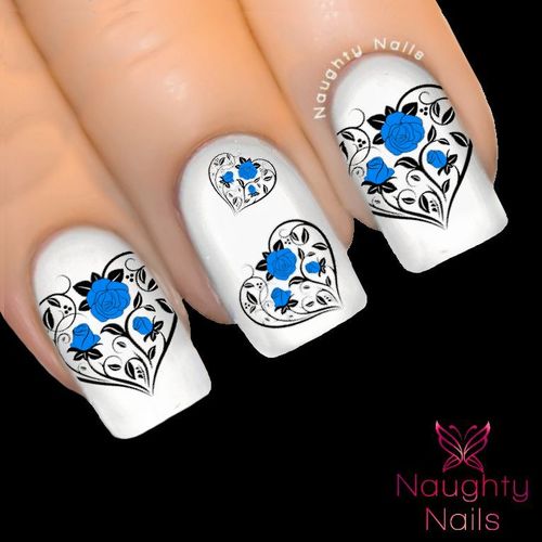 BLUE ENTWINED HEARTS Love Valentines Day Nail Water Transfer Decal Sticker ROSE