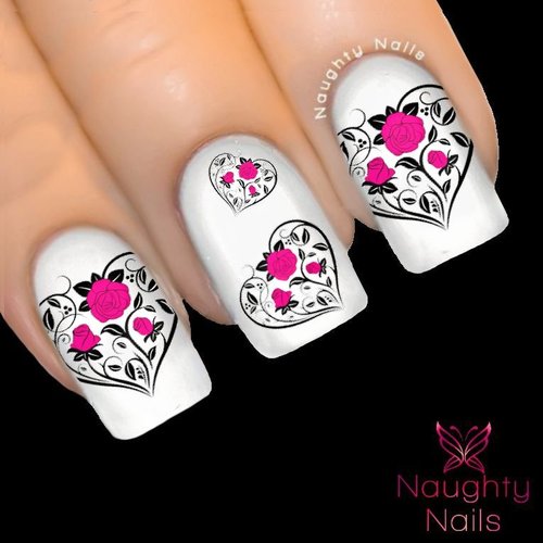PINK ENTWINED HEARTS Love Valentines Day Nail Water Transfer Decal Sticker ROSE