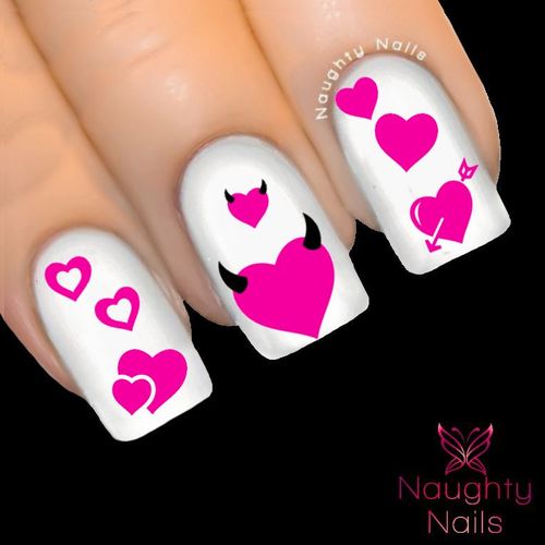 HOT PINK HEARTS LOVE Valentines Day Nail Water Transfer Decal Sticker Art Tattoo