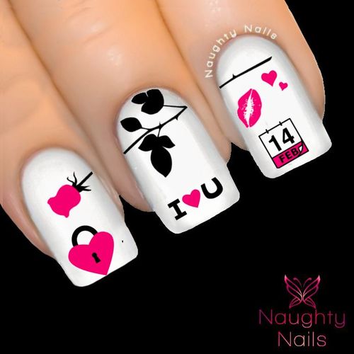 LOVE DREAMS IN HOT PINK Valentines Day Nail Water Transfer Decal Sticker Art