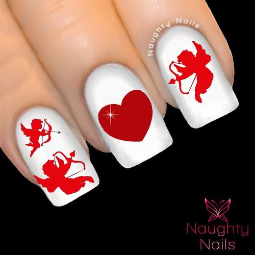 RED CUPID HEART Love Valentines Day Nail Water Transfer Decal Sticker Art