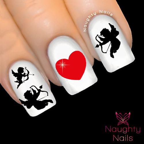 CUPID HEART Love Valentines Day Nail Water Transfer Decal Sticker Art