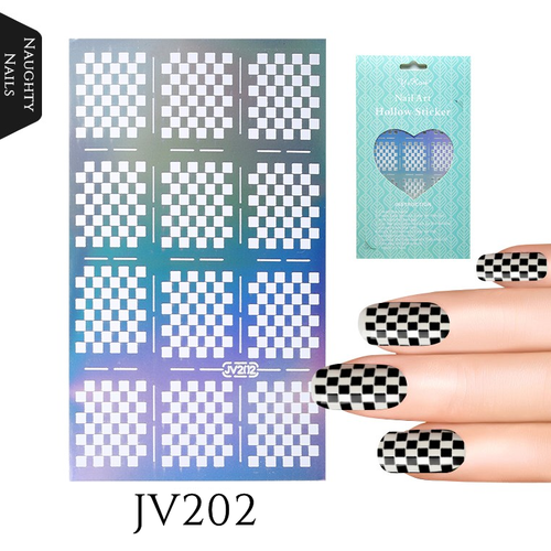 JV202 CHECKERS Nail Art Stencil Guide Hollow Hollographic Sticker Holo