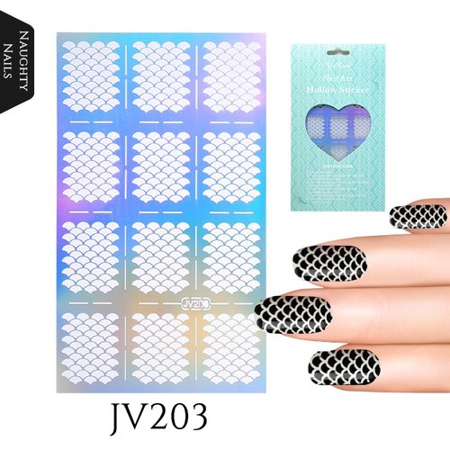 JV203 MERMAID SCALES Nail Art Stencil Guide Hollow Hollographic Sticker Holo Fish 
