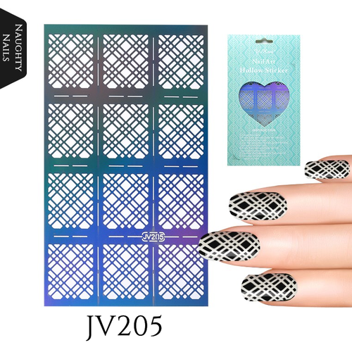 JV205 PLAID TARTAN Nail Art Stencil Guide Hollow Hollographic Sticker Holo