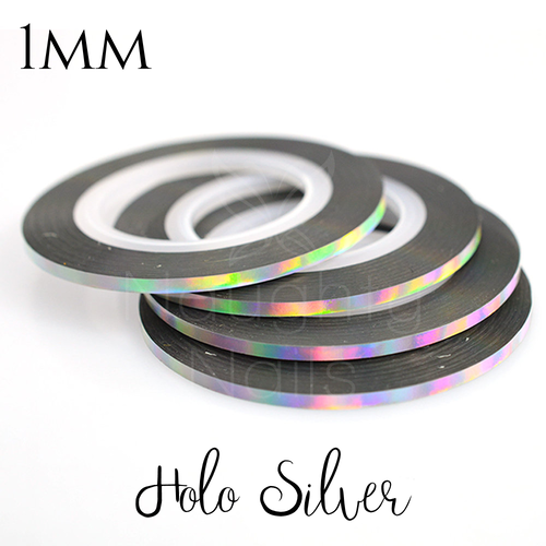 1mm HOLO SILVER Nail Art Holographic Striping Tape - Line Sticker Roll Rainbow