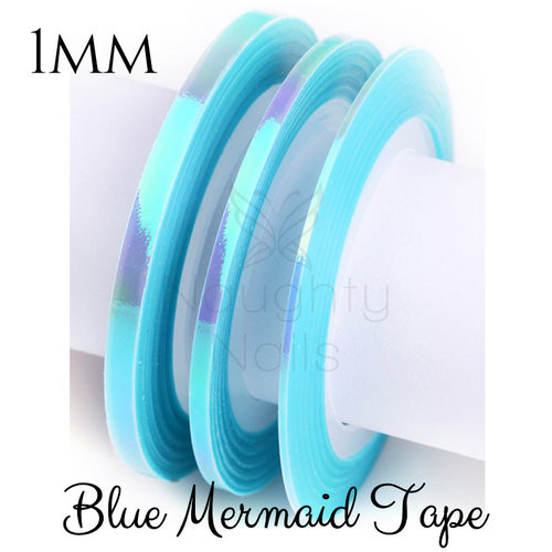 1mm MERMAID BLUE Nail Art Opal Striping Tape Line Sticker Roll Rainbow Angel Paper
